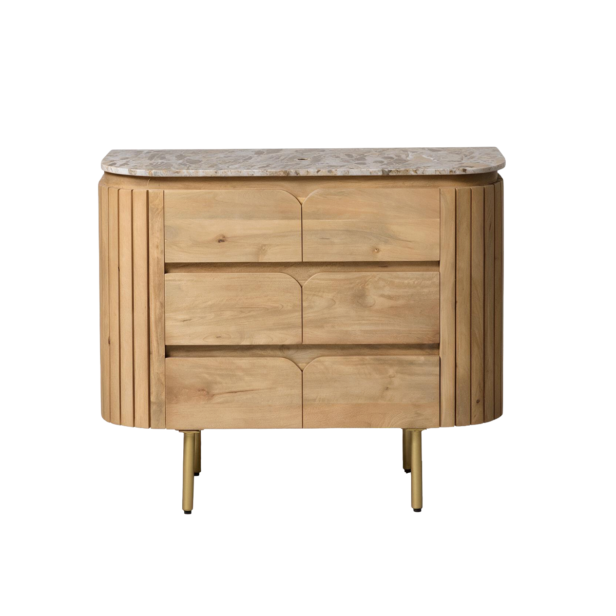 Meuble sous vasque 2 tiroirs en marbre et bois de manguier Cyrène