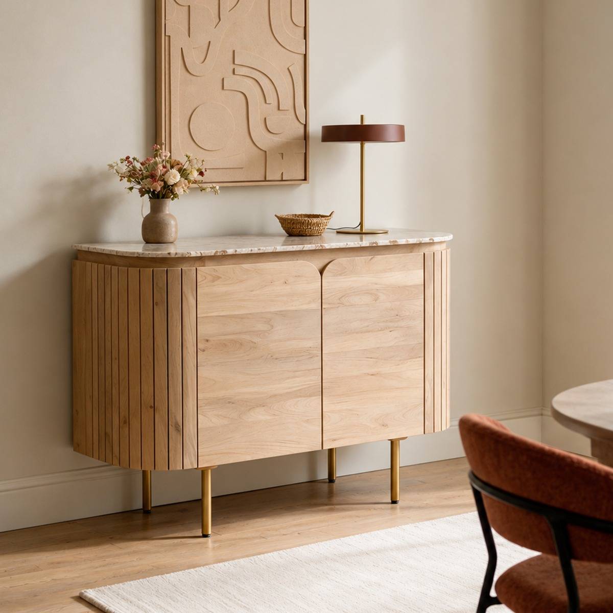 Buffet en marbre et bois de manguier 95 cm Cyrène