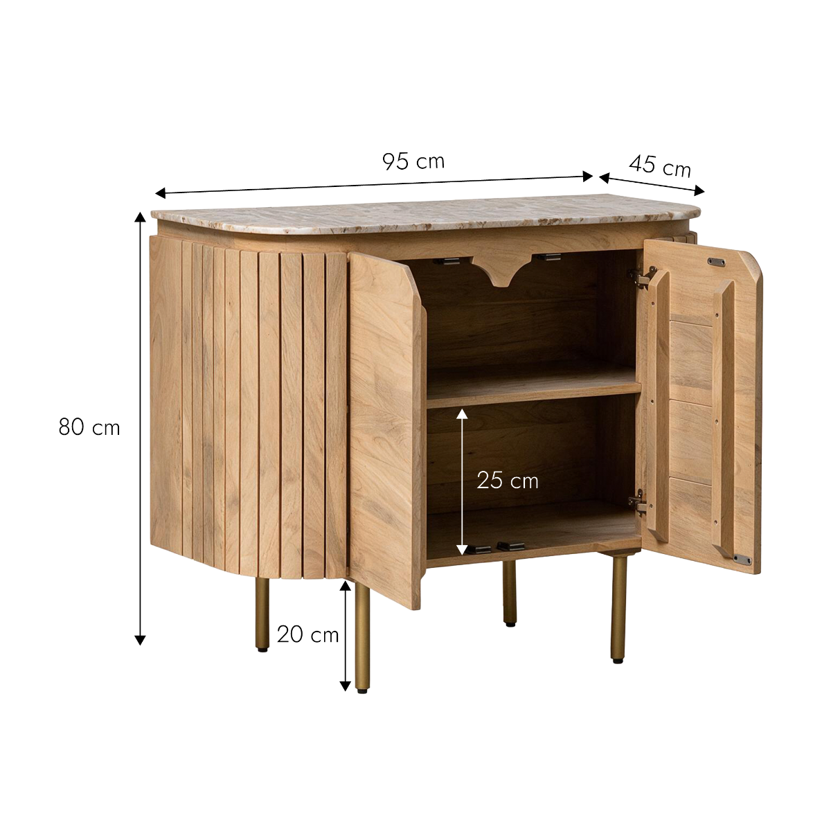 Buffet en marbre et bois de manguier 95 cm Cyrène