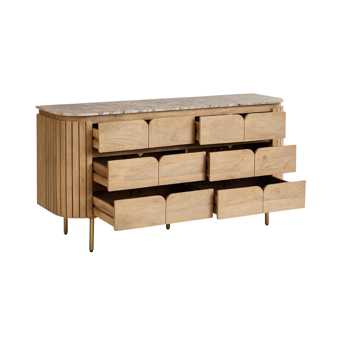 Commode 6 tiroirs en marbre et bois de manguier Cyrène