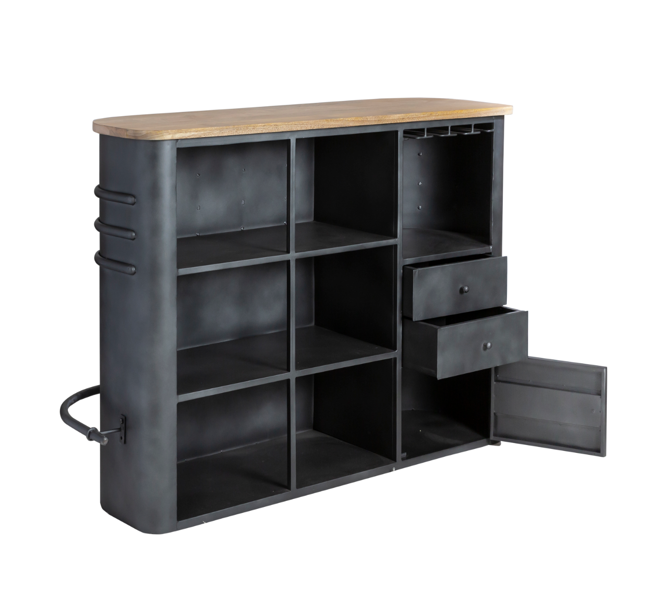 Meuble De Bar Harlem II En Bois De Manguier Et Métal | 3 étagères | Style Industriel | 120x45x100 Cm | Livré Monté