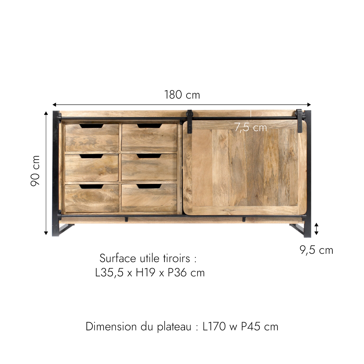 Buffet en bois de manguier avec porte coulissante New-York
