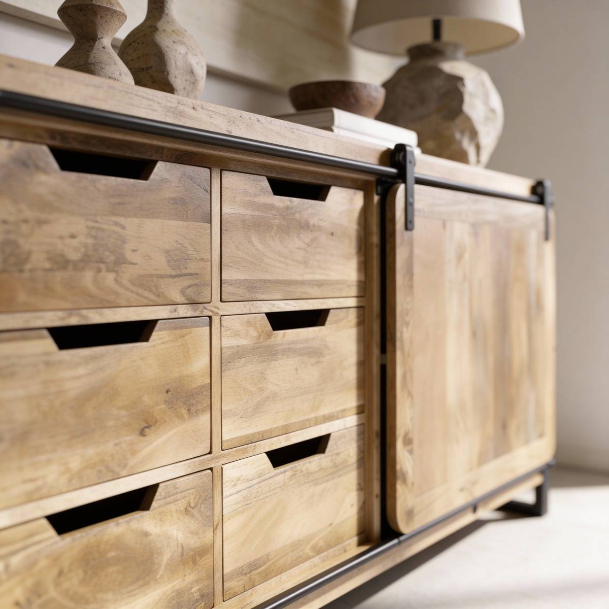 Buffet en bois de manguier avec porte coulissante New-York