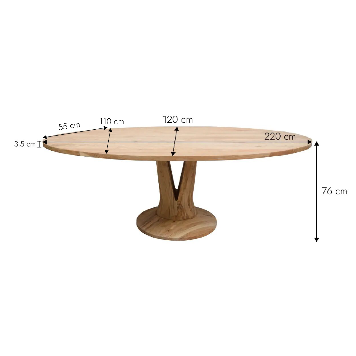 Table à manger ovale en bois d'acacia 220 cm Sauge