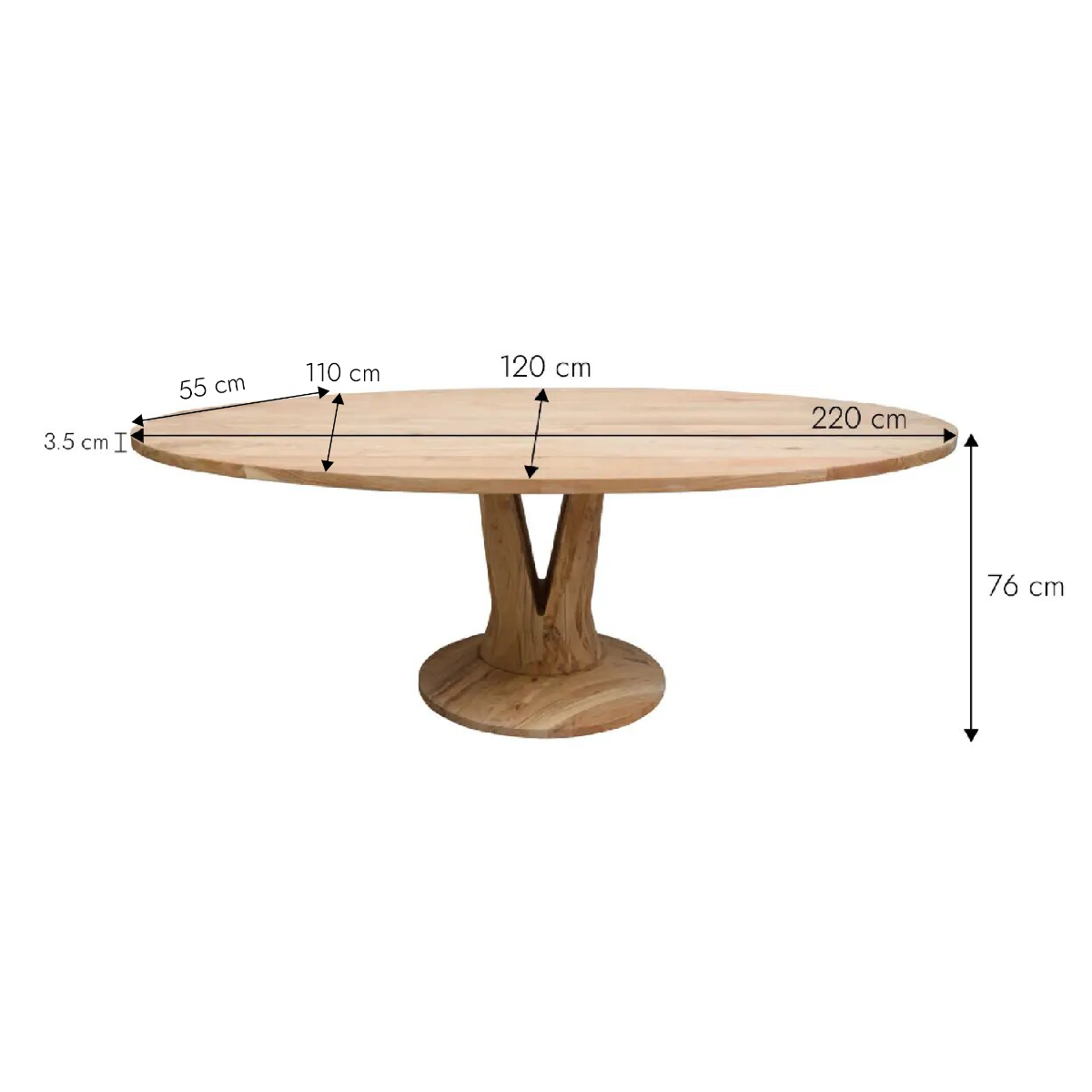 Table ovale en bois d'acacia 220 cm Sauge