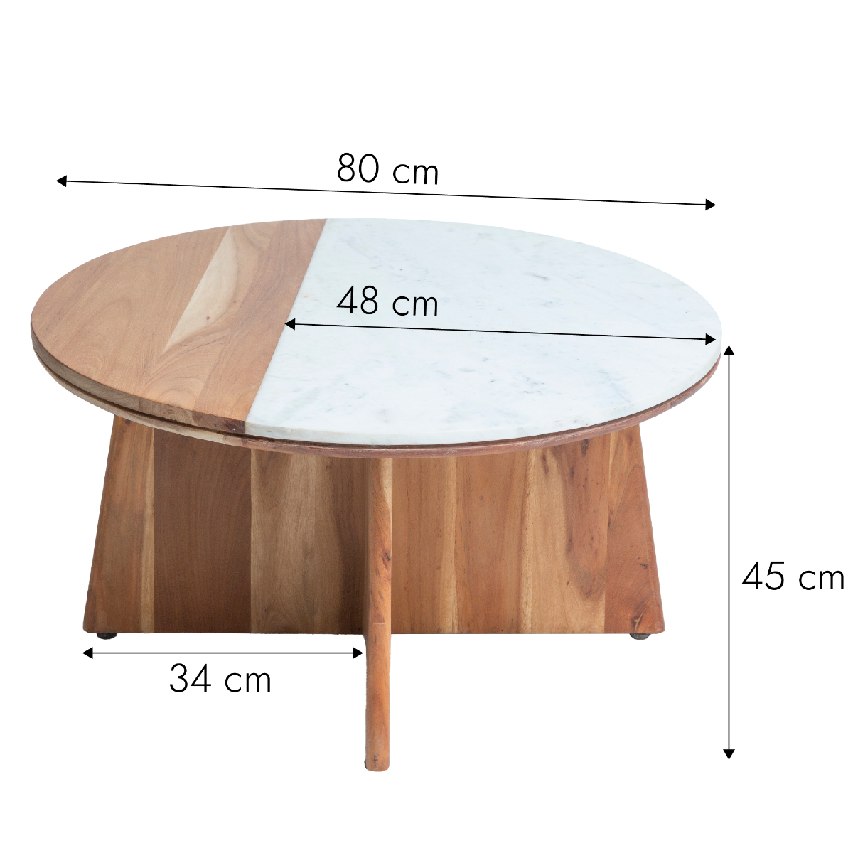 Table basse ronde en bois d'acacia et marbre Homère