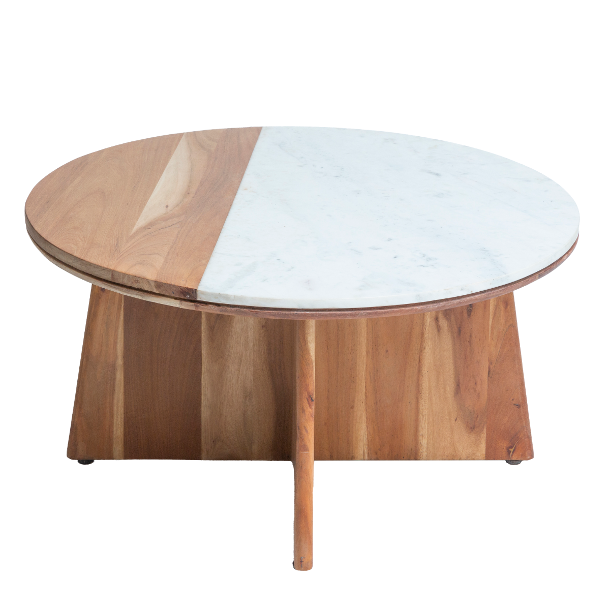 Table basse ronde en bois d'acacia et marbre Homère