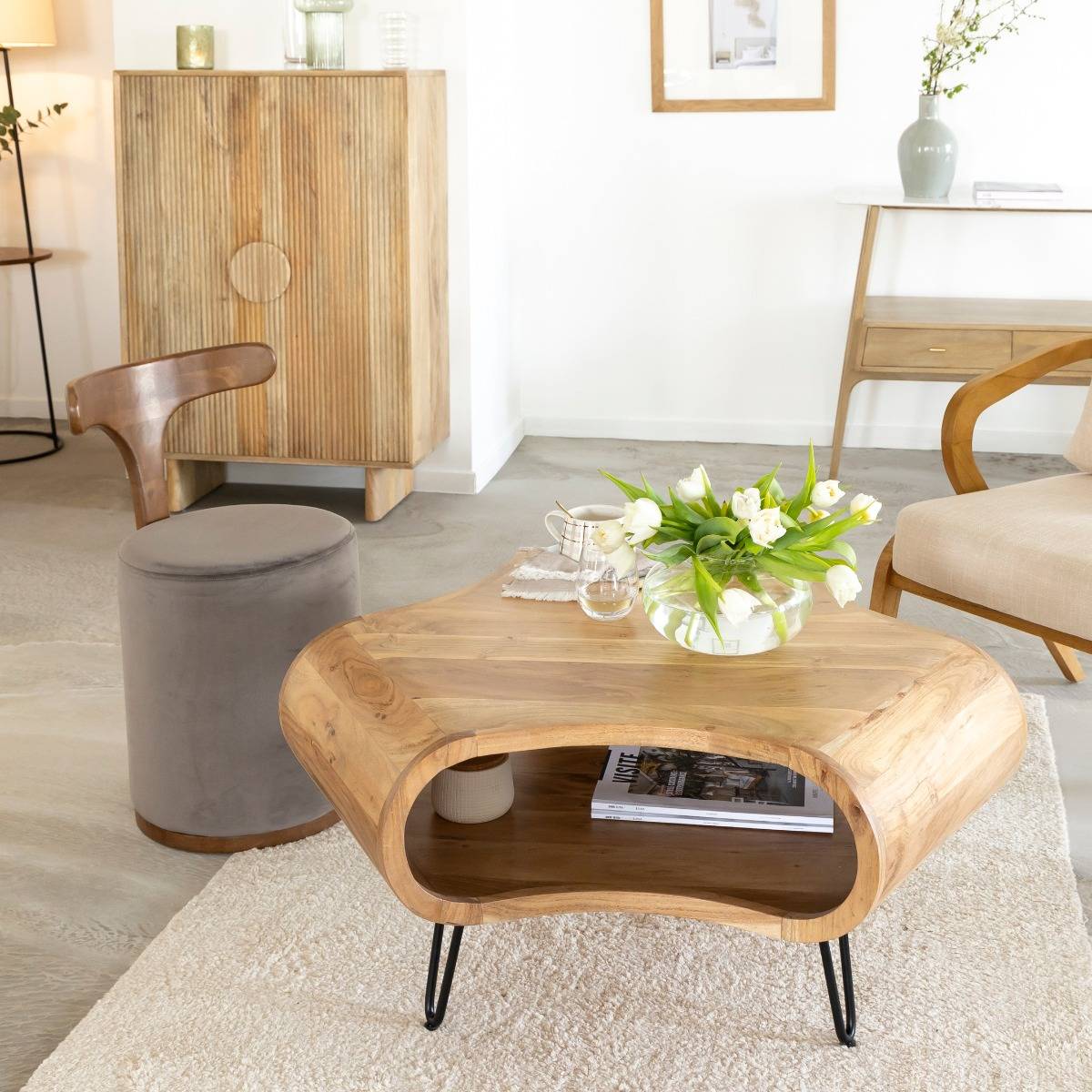 Table basse en bois d'acacia et métal Ian