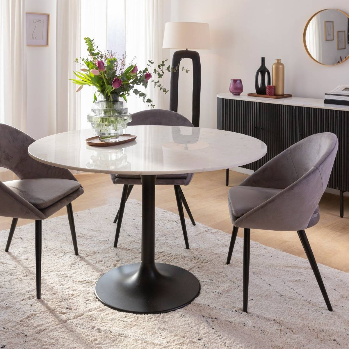 Table à manger ronde en marbre Servane