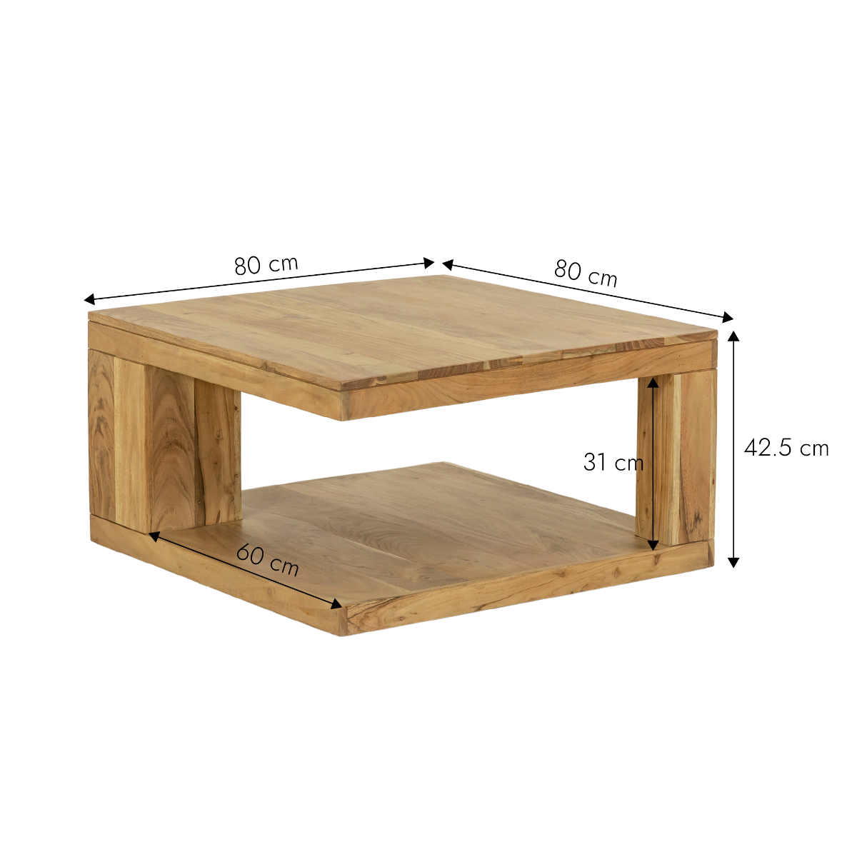 Table basse carrée en bois d'acacia Caël