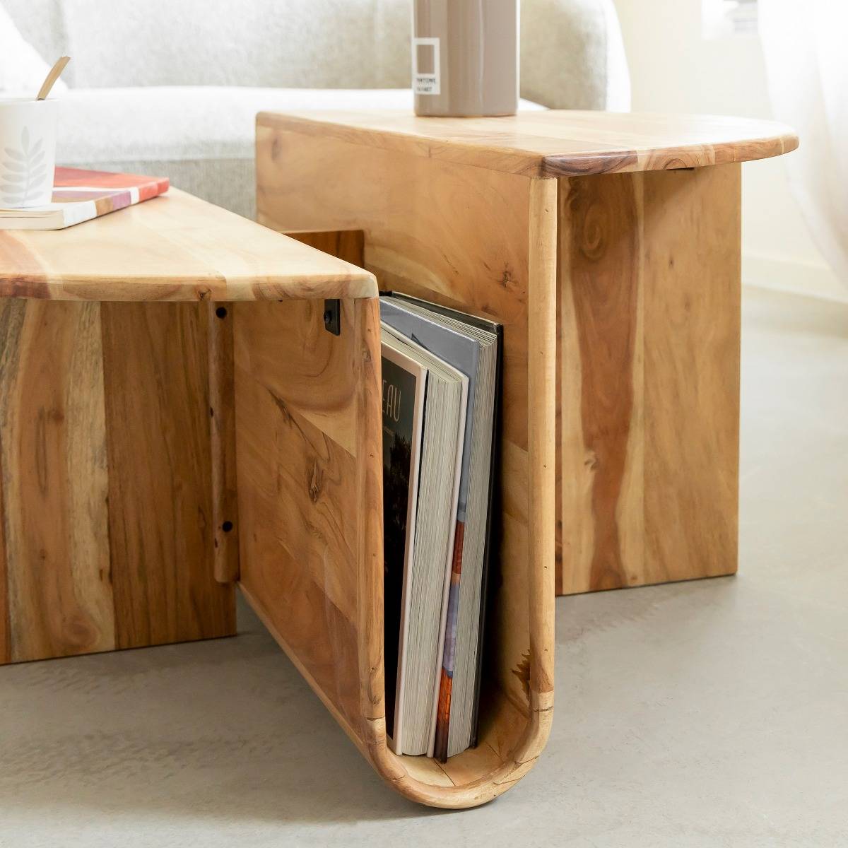 Table basse ronde en bois d'acacia Astare