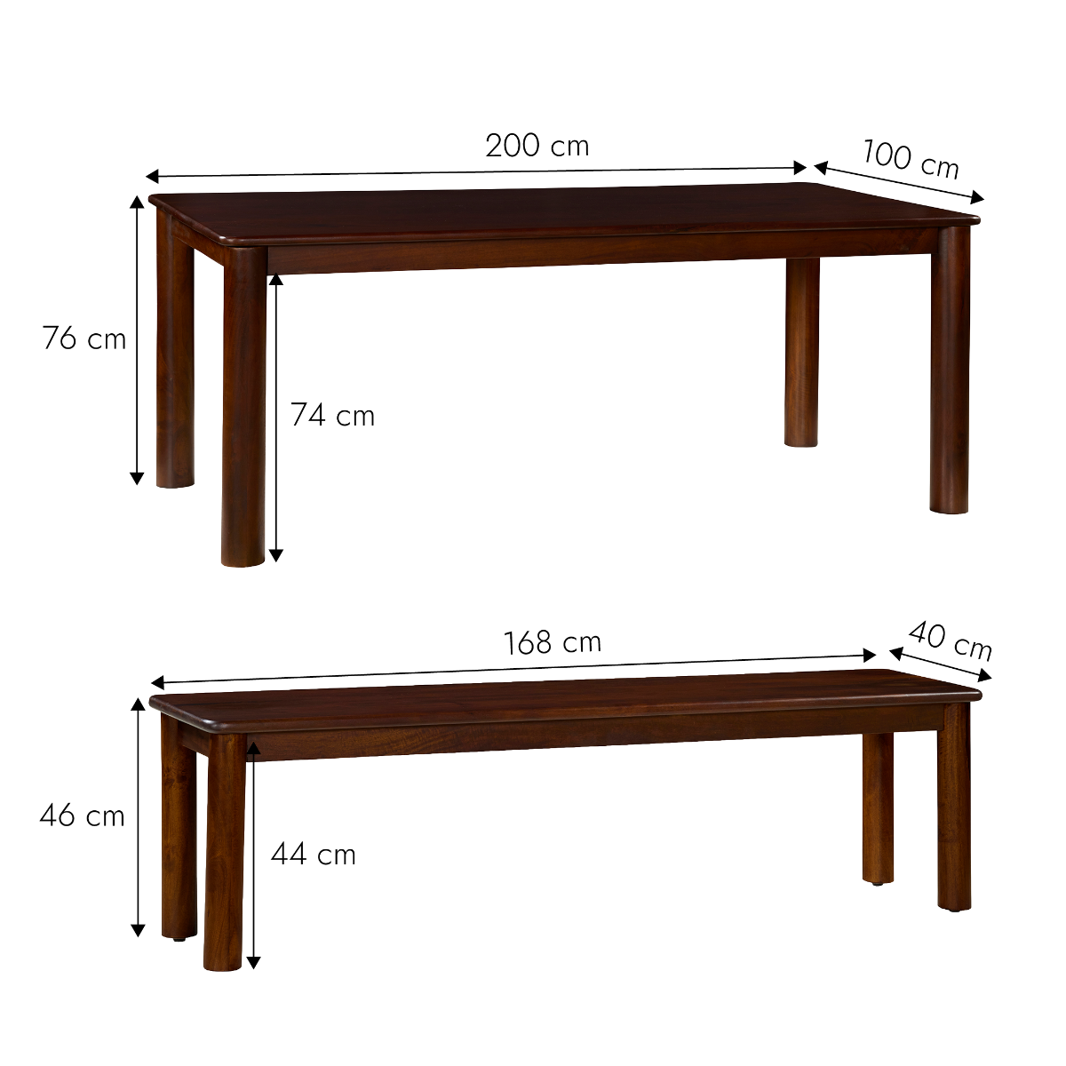 Table à manger + 2 bancs en bois de manguier Riven