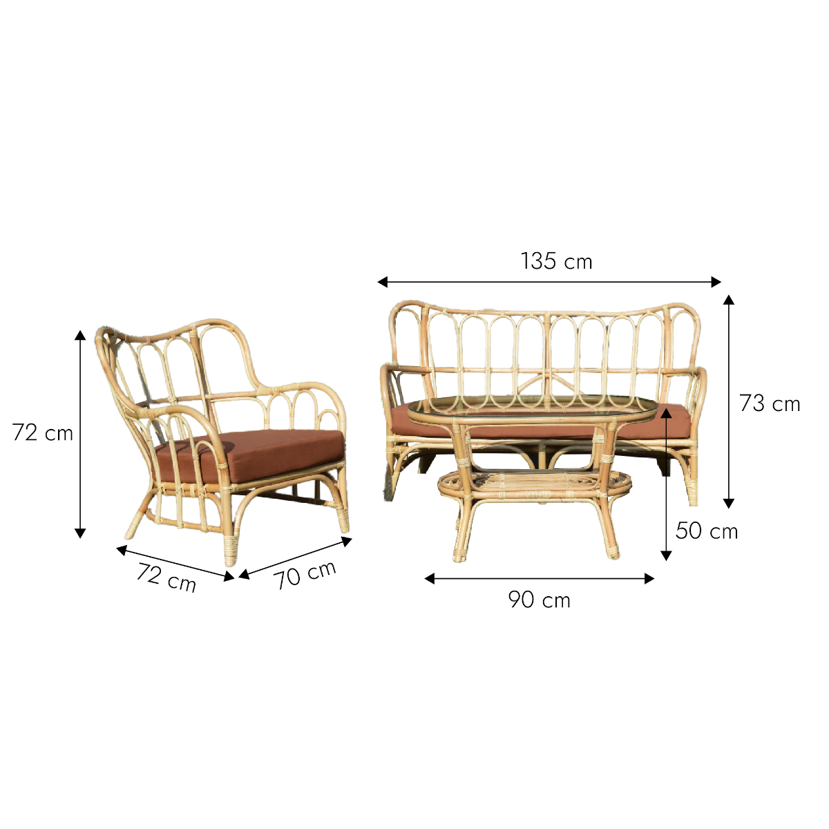 Salon de jardin en rotin terracotta Rattan