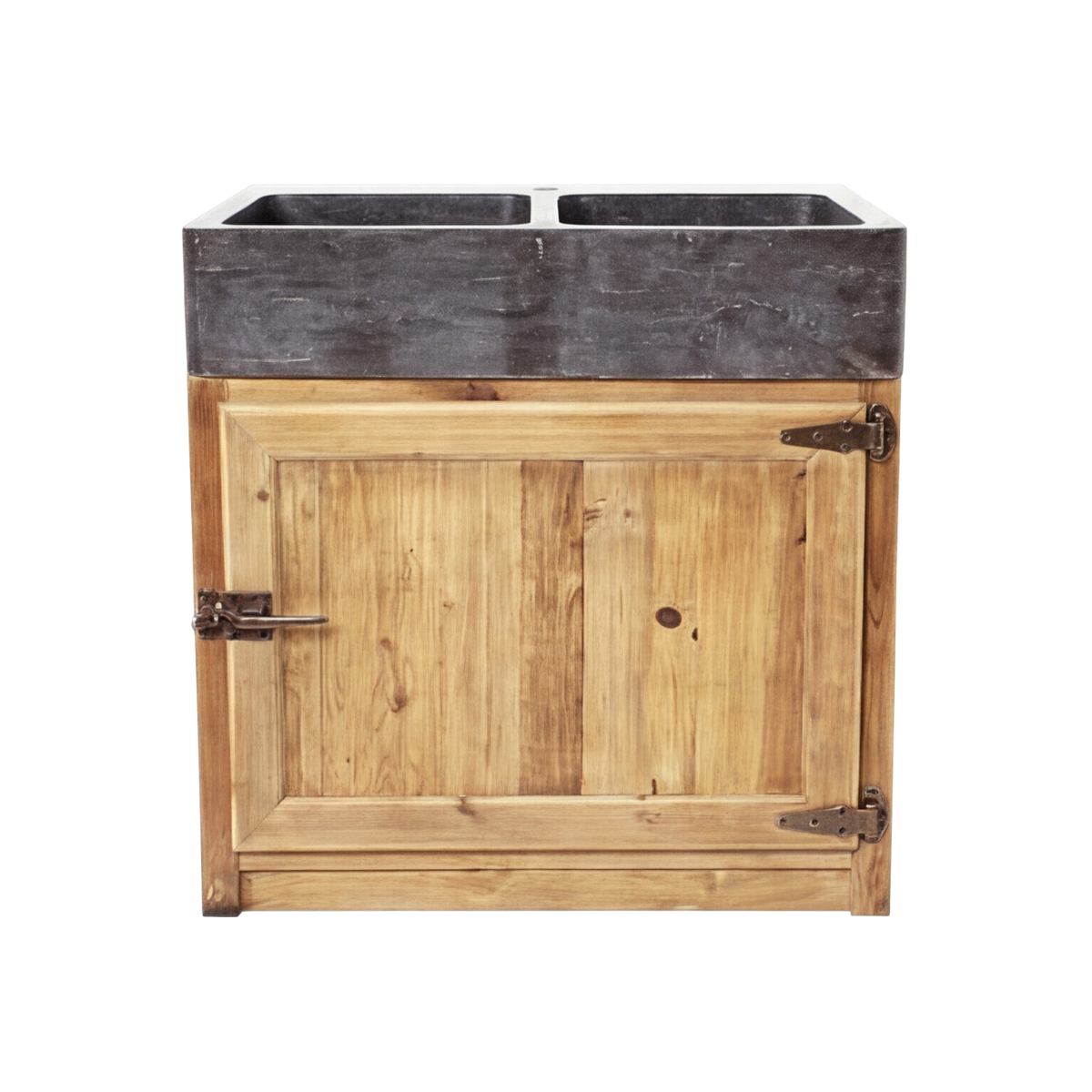 Meuble bas de cuisine évier 2 vasques pierre bleue Champêtre