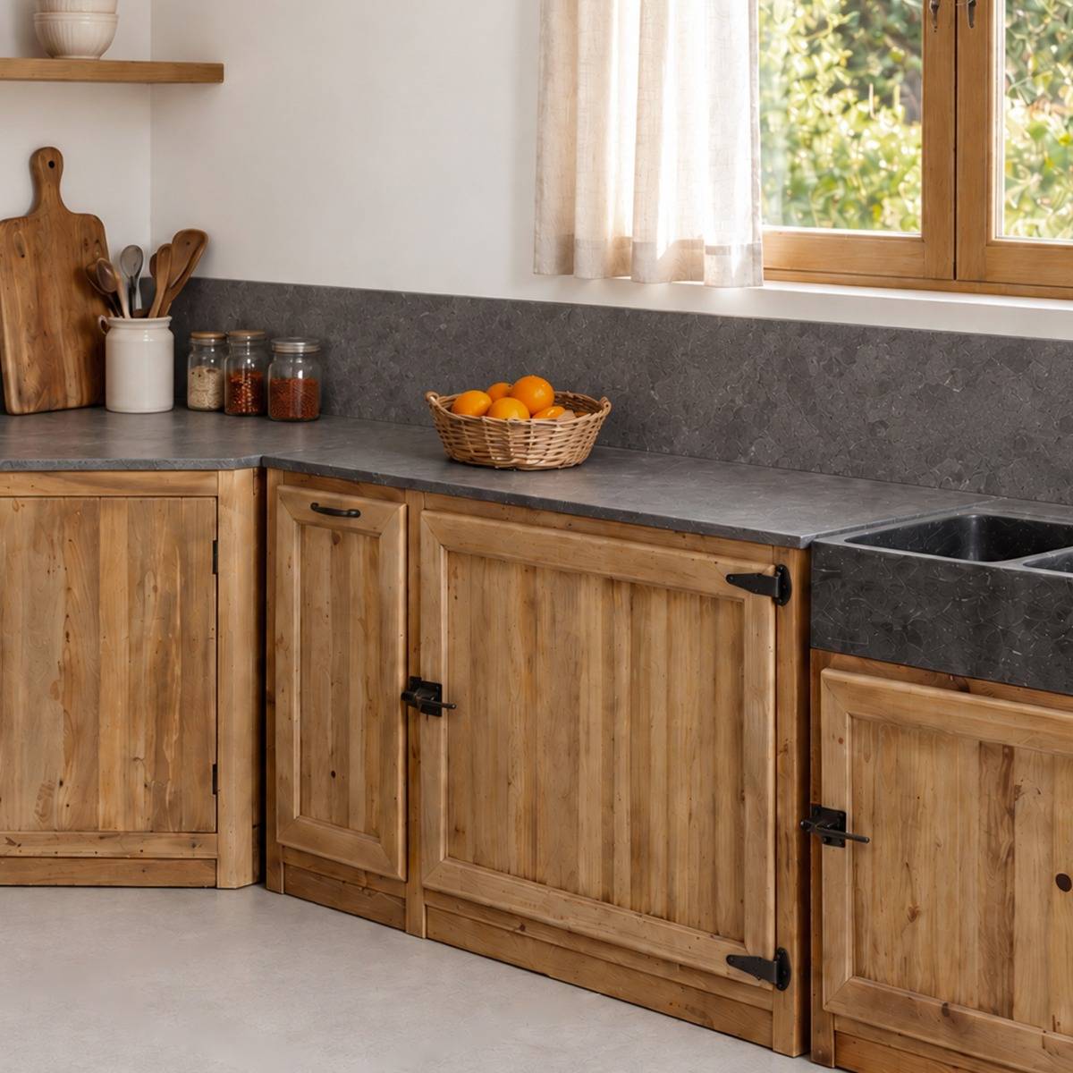 Meuble bas de cuisine avec tiroir coulissant Champêtre