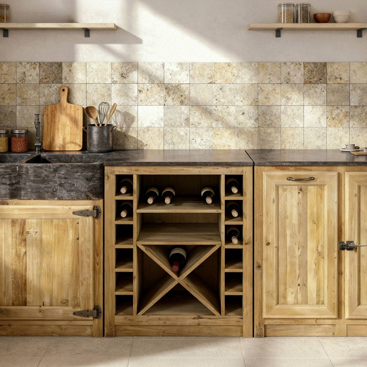 Meuble bas de cuisine range-bouteilles Champêtre