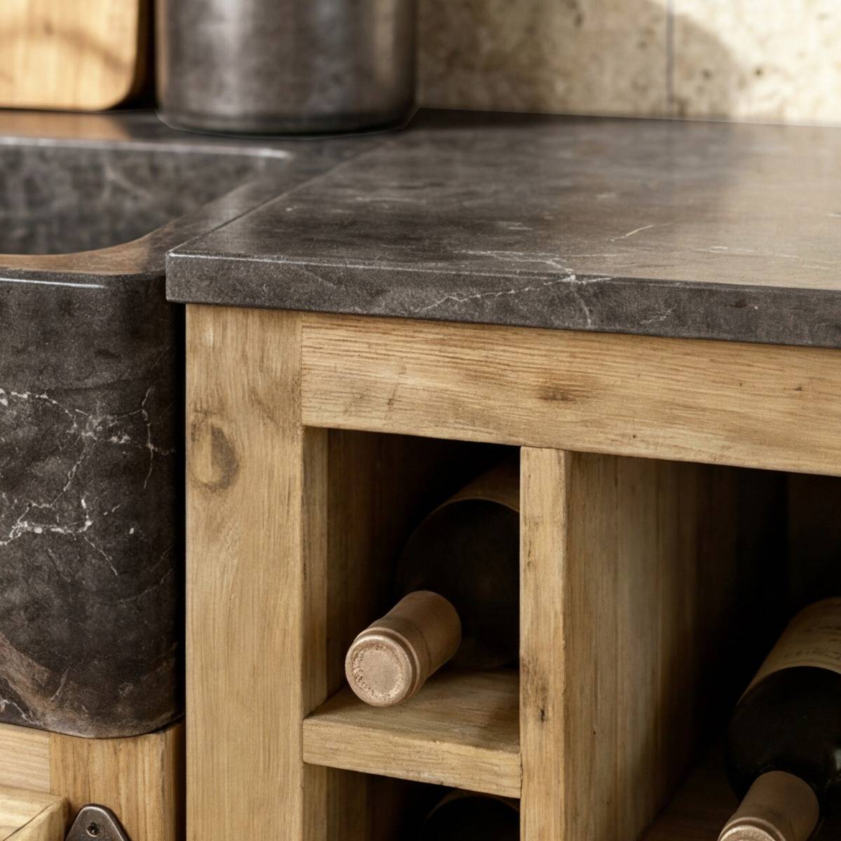 Meuble bas de cuisine range-bouteilles Champêtre