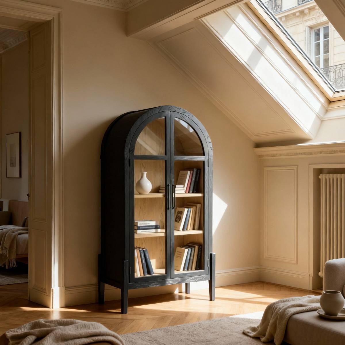 Vitrine arrondie en bois de orme Bruce