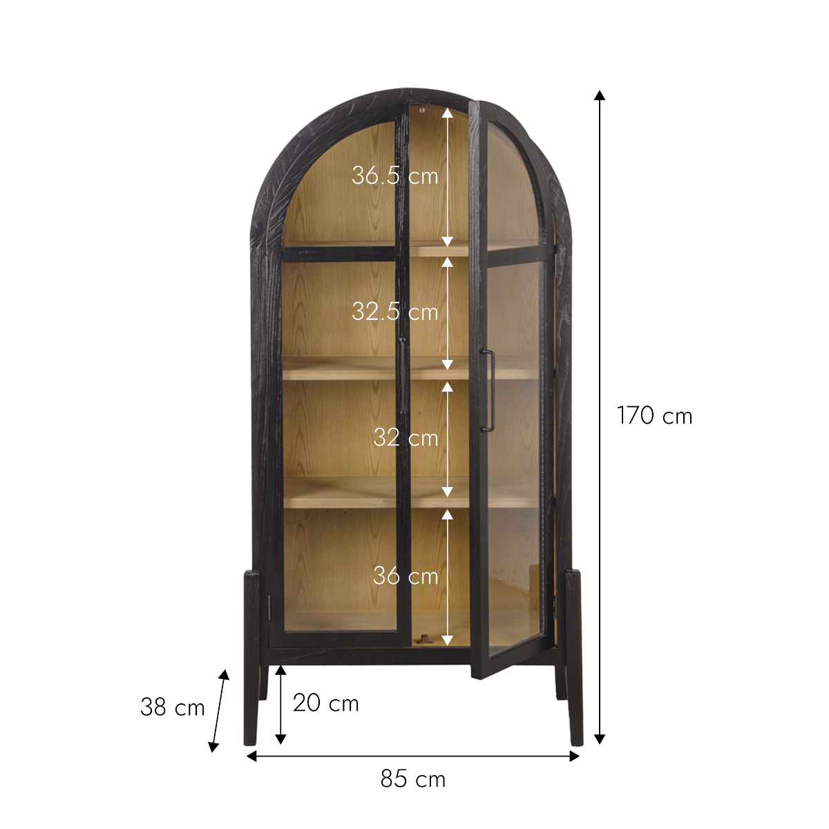 Vitrine arrondie en bois d'orme Bruce