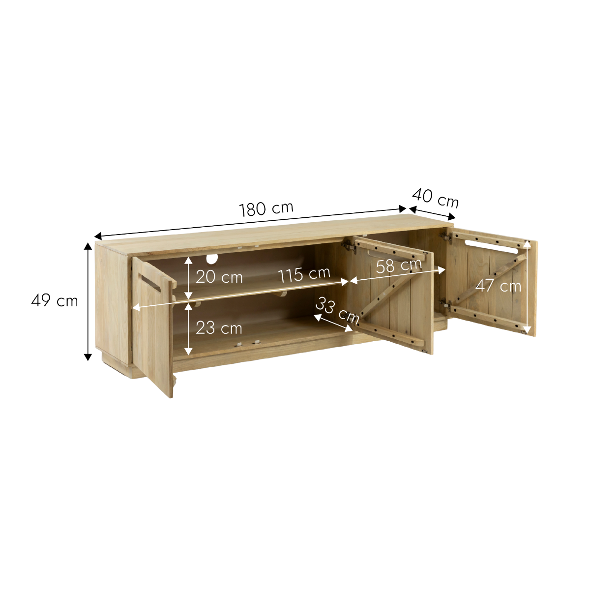 Meuble TV 3 portes en bois de manguier Roni