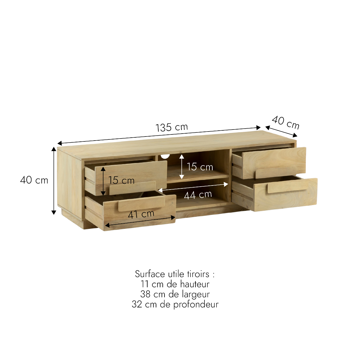 Meuble TV en bois de manguier Lioris