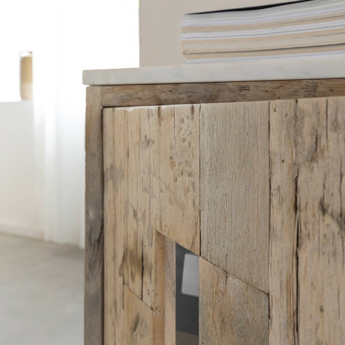 Buffet 2 portes en bois recyclé et marbre Damian