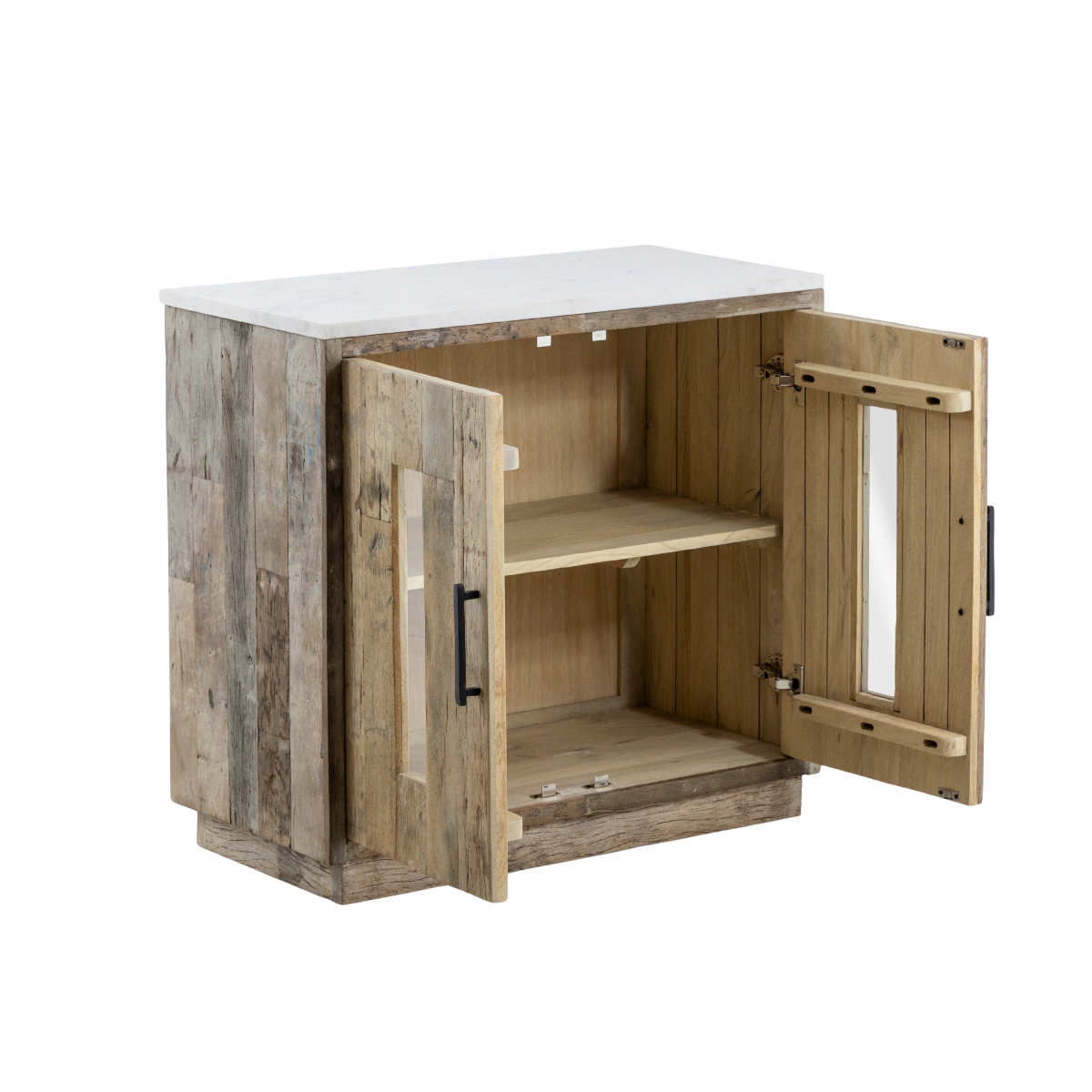 Buffet 2 portes en bois recyclé et marbre Damian