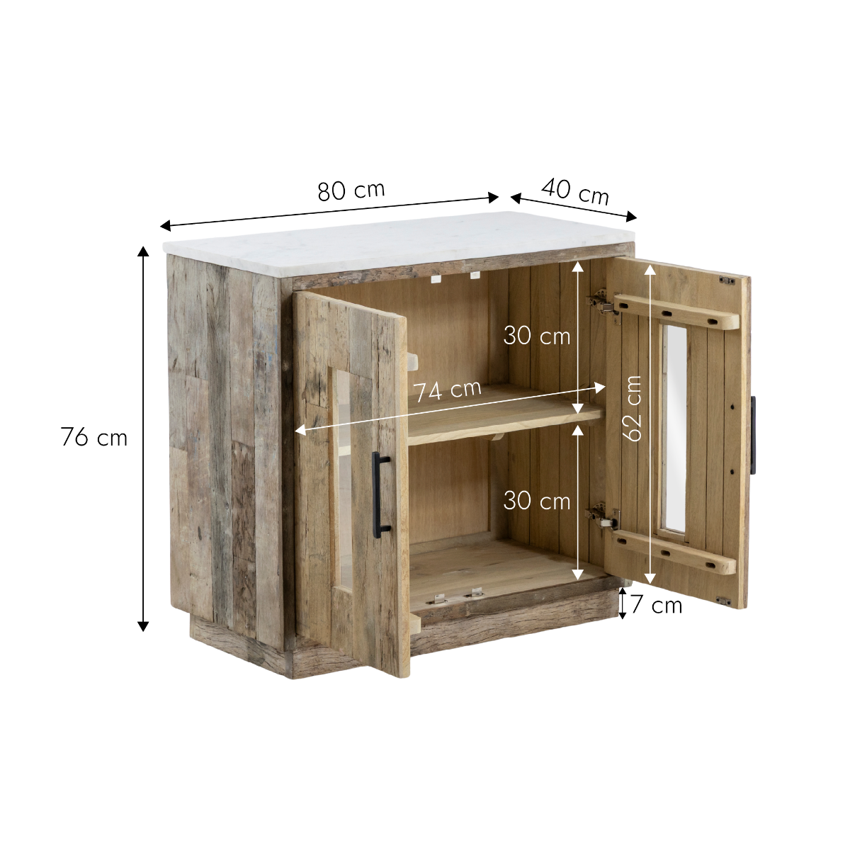 Buffet 2 portes en bois recyclé et marbre Damian