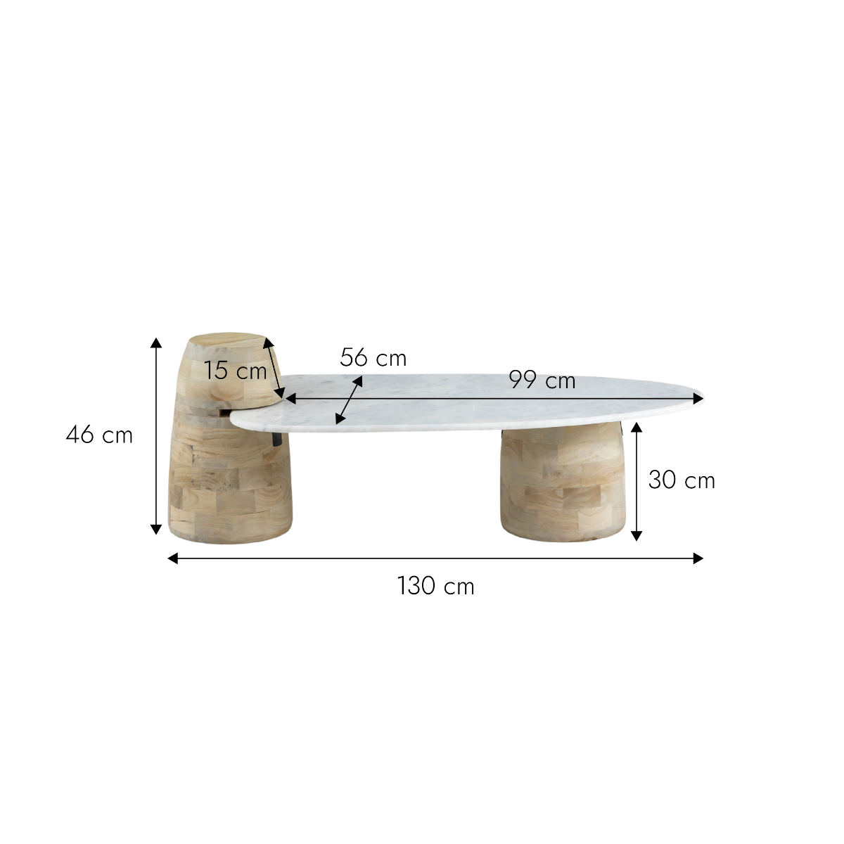 Table basse en bois de manguier et marbre Moana