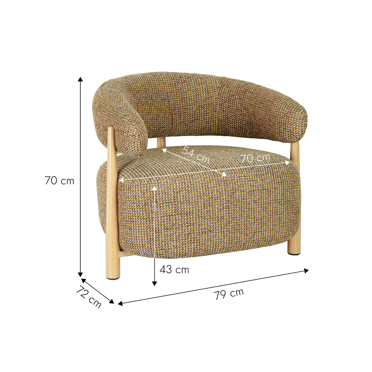 Fauteuil en tissu marron clair et pieds en métal effet bois Anelia