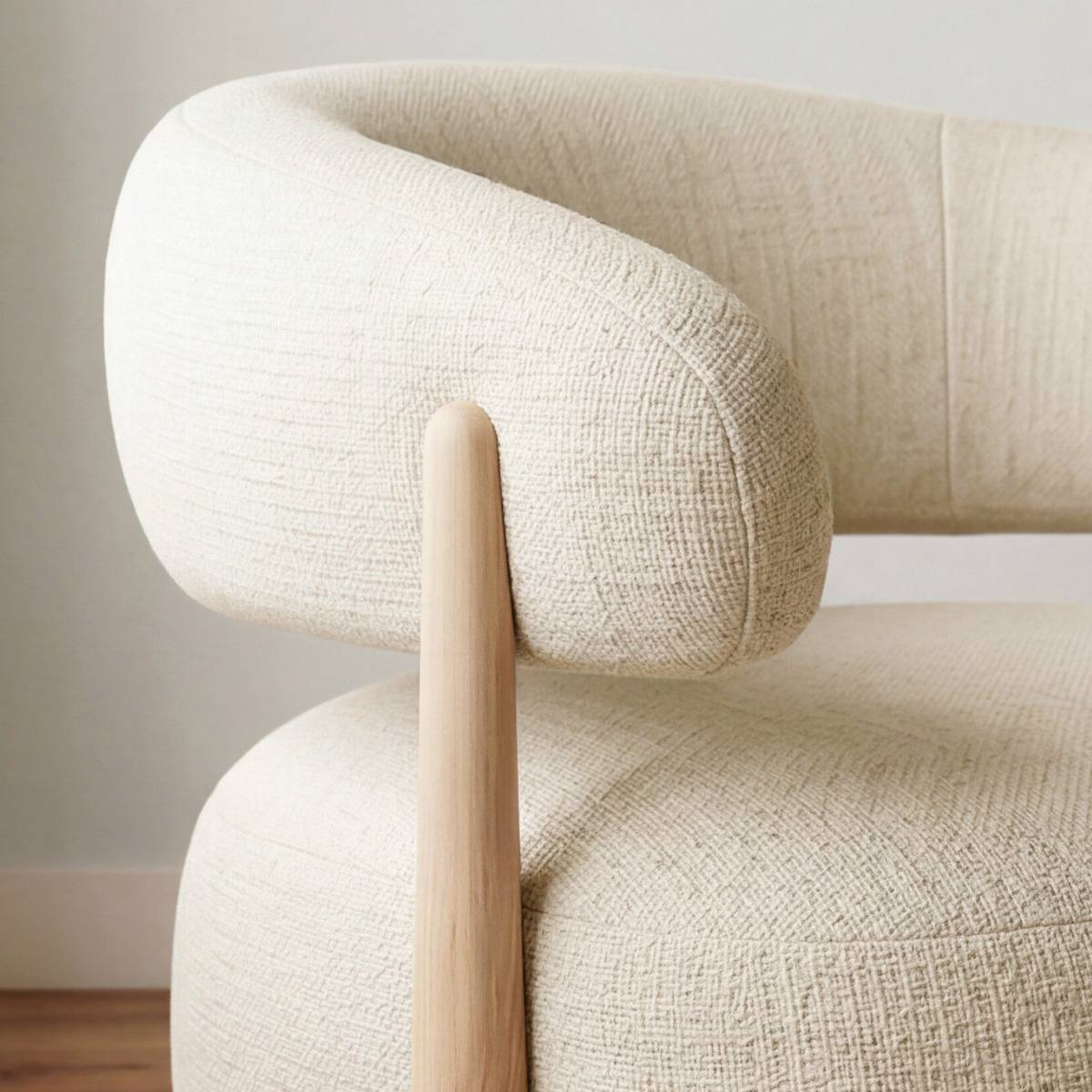Fauteuil en tissu écru et pieds en métal effet bois Anelia