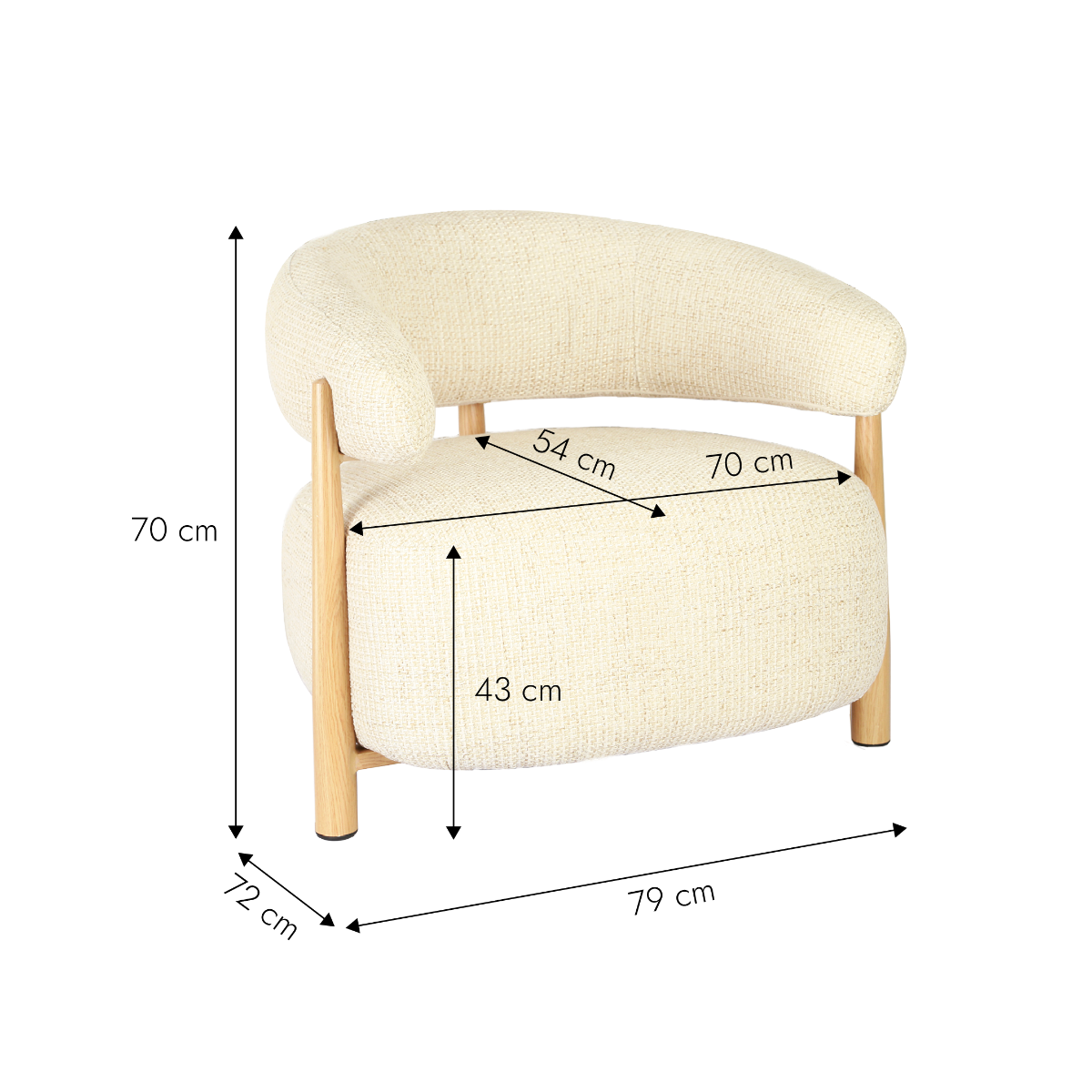 Fauteuil en tissu écru et pieds en métal effet bois Anelia