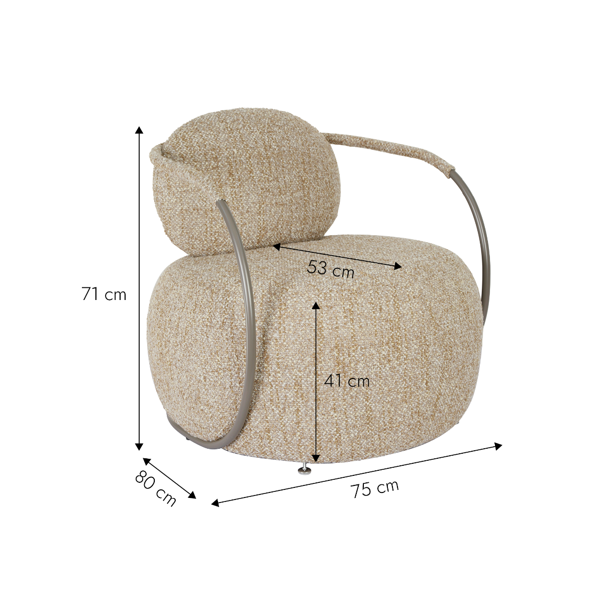 Fauteuil en tissu beige chiné Cassy