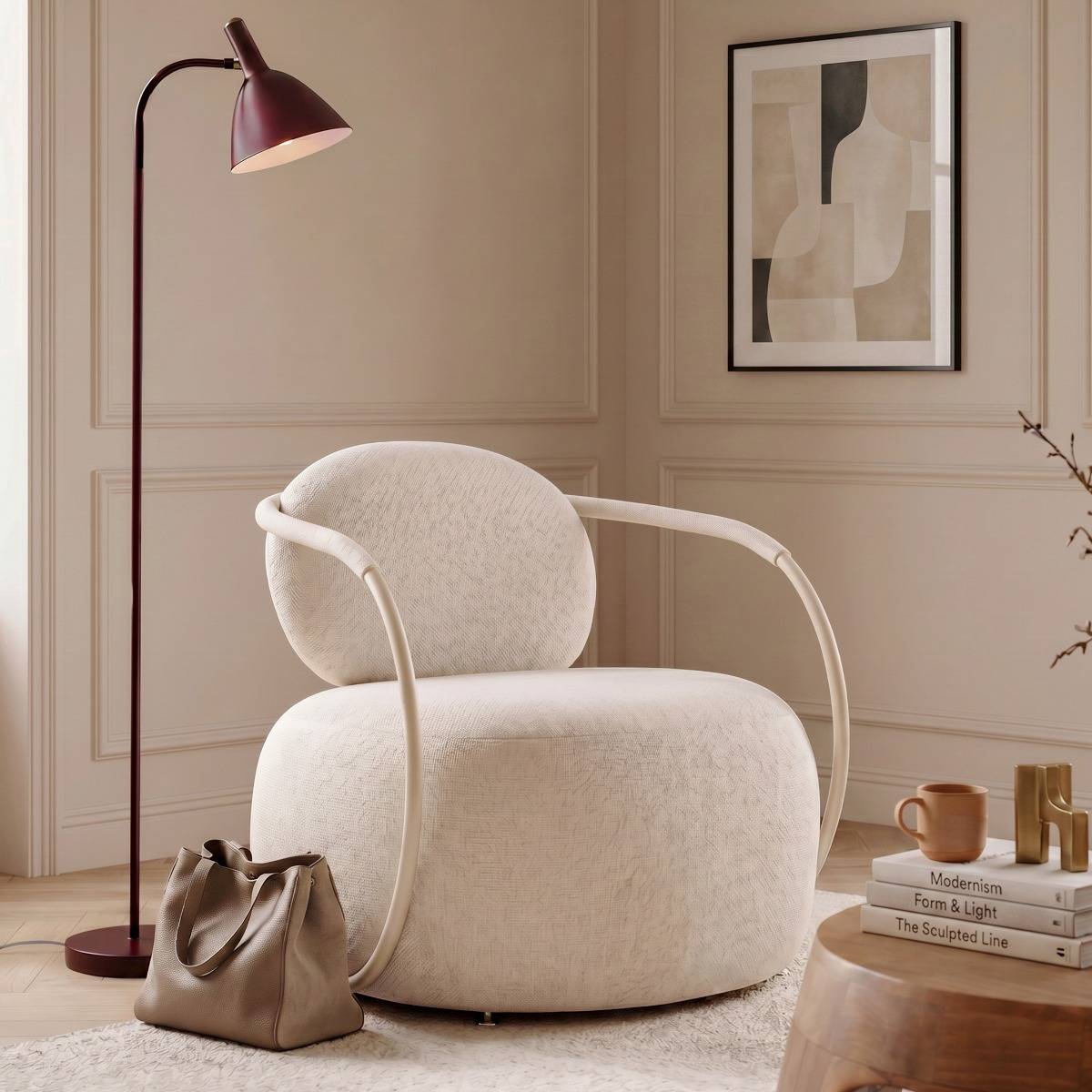 Fauteuil en tissu écru Cassy