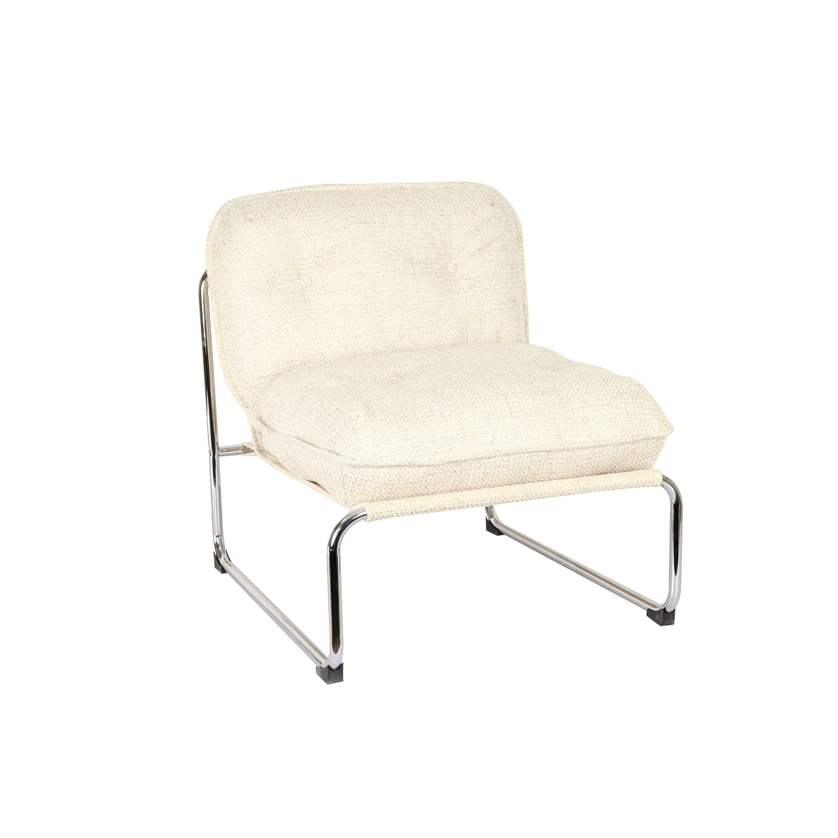 Fauteuil en tissu écru et pieds en chrome Chelsea