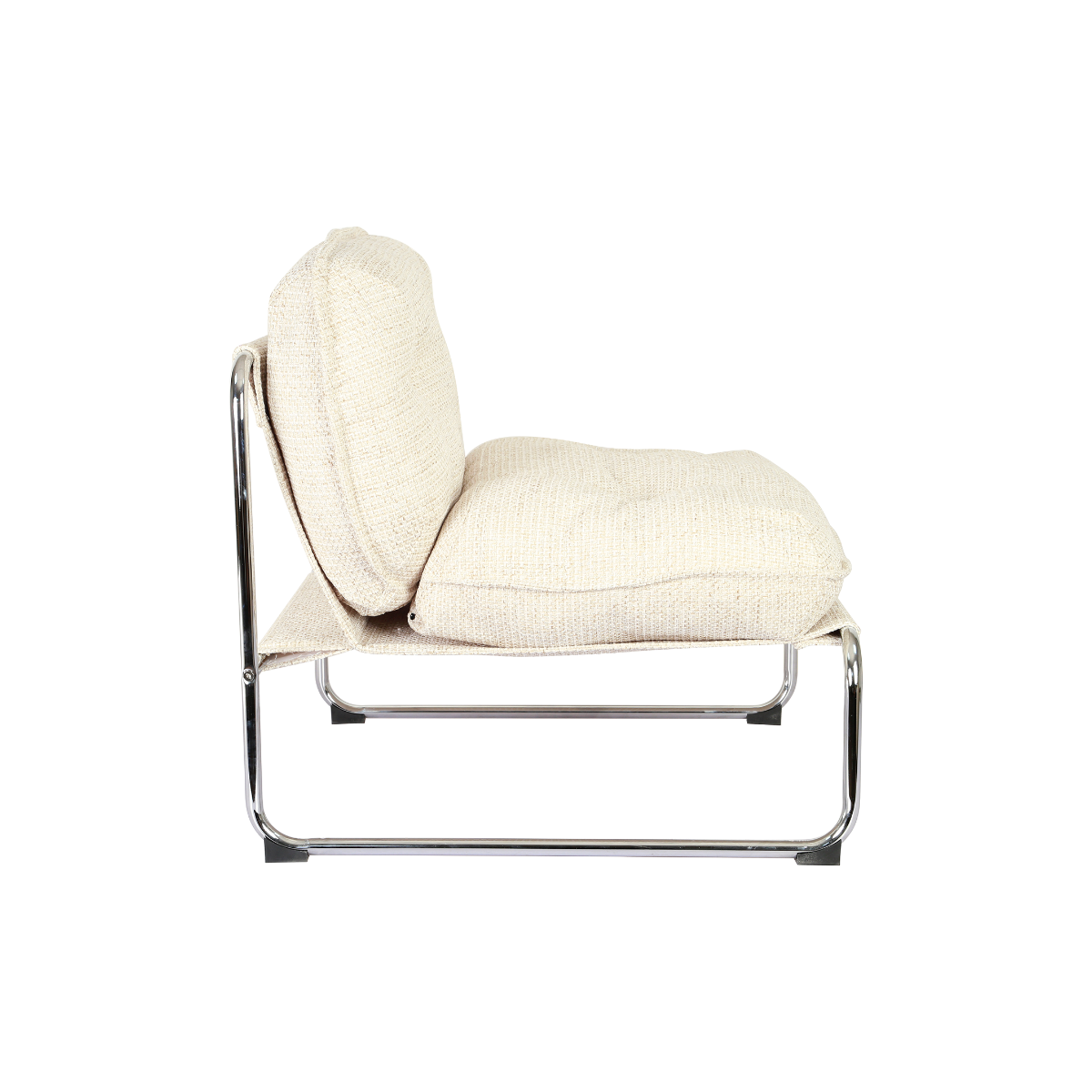 Fauteuil en tissu écru et pieds en chrome Chelsea