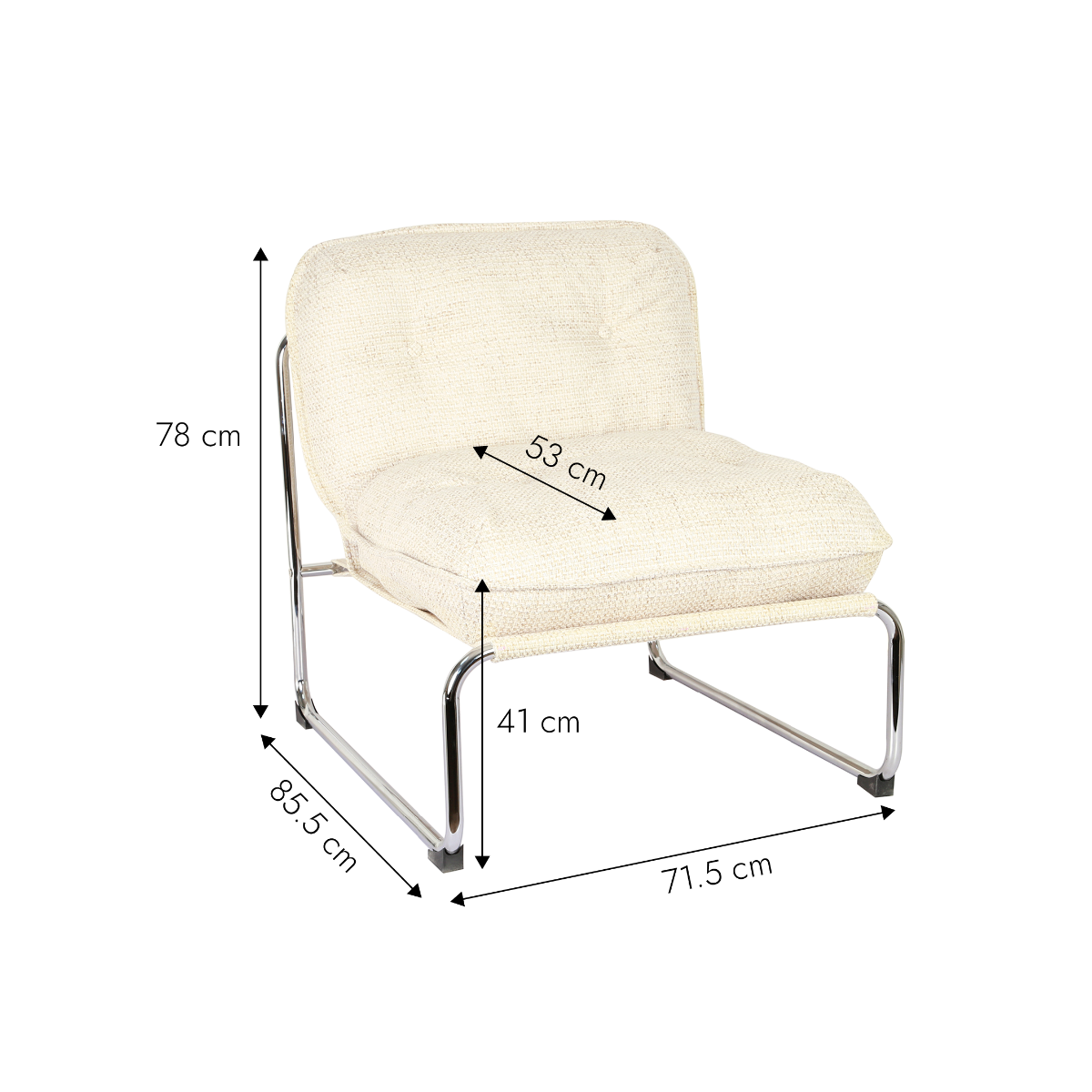 Fauteuil en tissu écru et pieds en chrome Chelsea