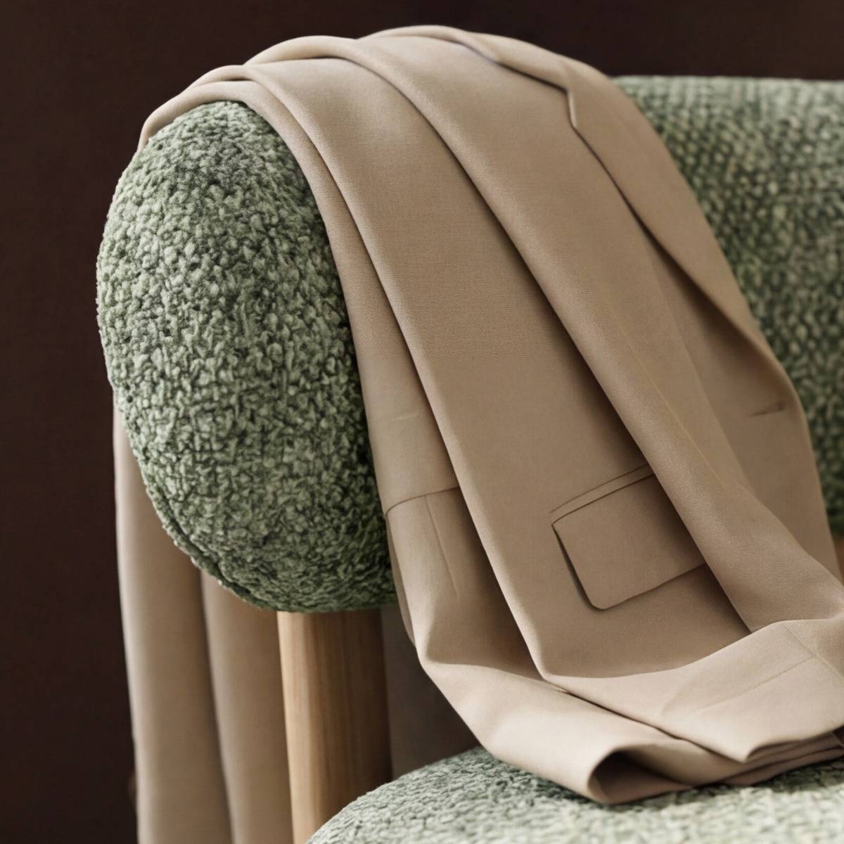 Fauteuil en tissu vert et pieds en métal effet bois Pascaline