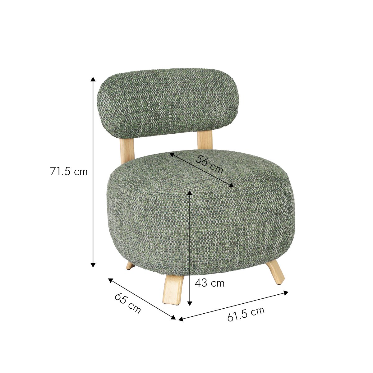 Fauteuil en tissu vert et pieds en métal effet bois Pascal