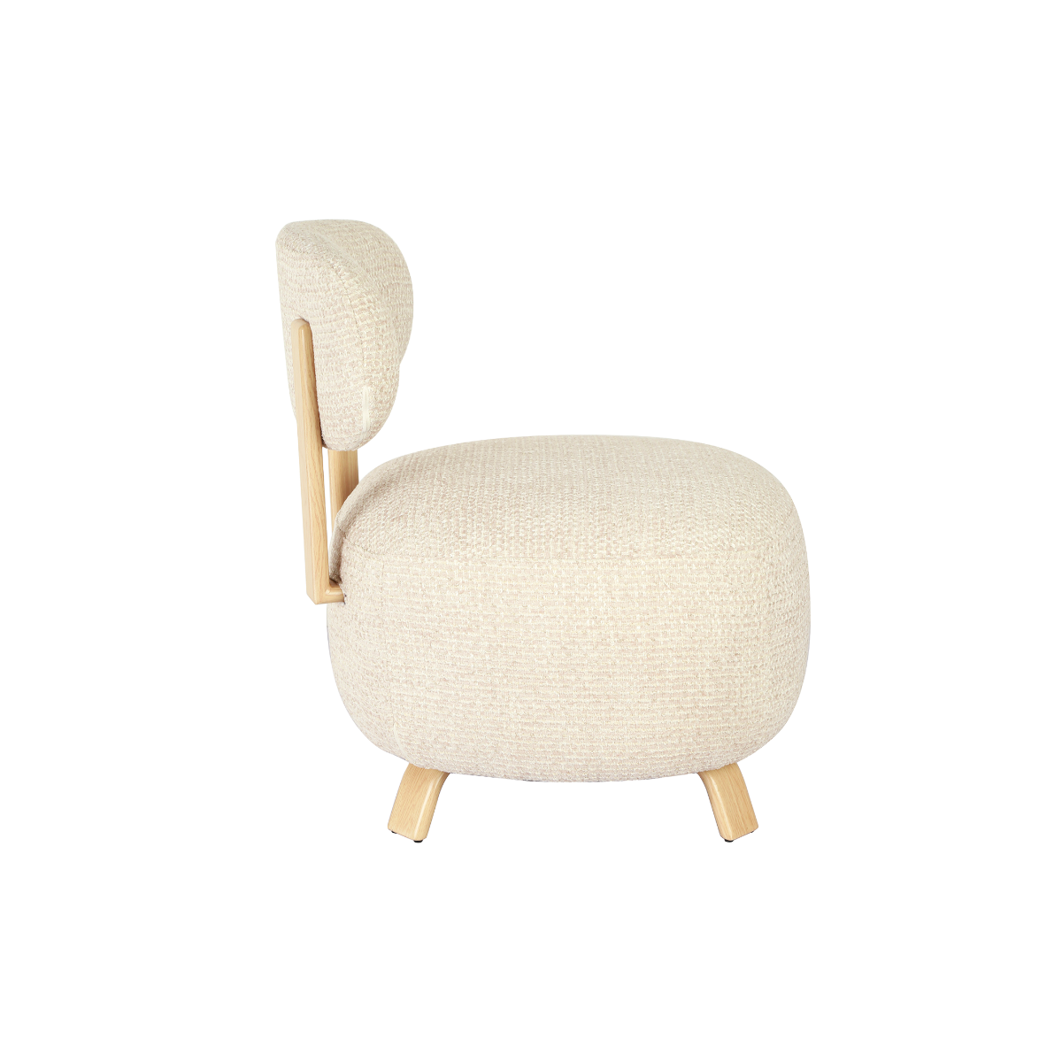 Fauteuil en tissu écru et pieds en métal effet bois Pascal