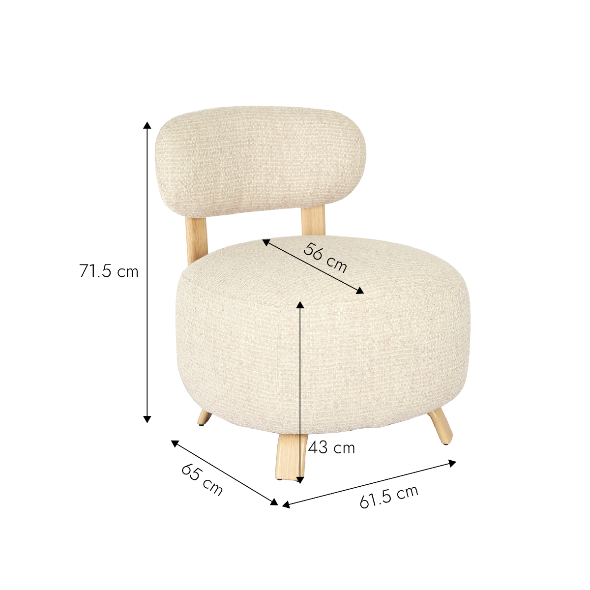 Fauteuil en tissu écru et pieds en métal effet bois Pascal