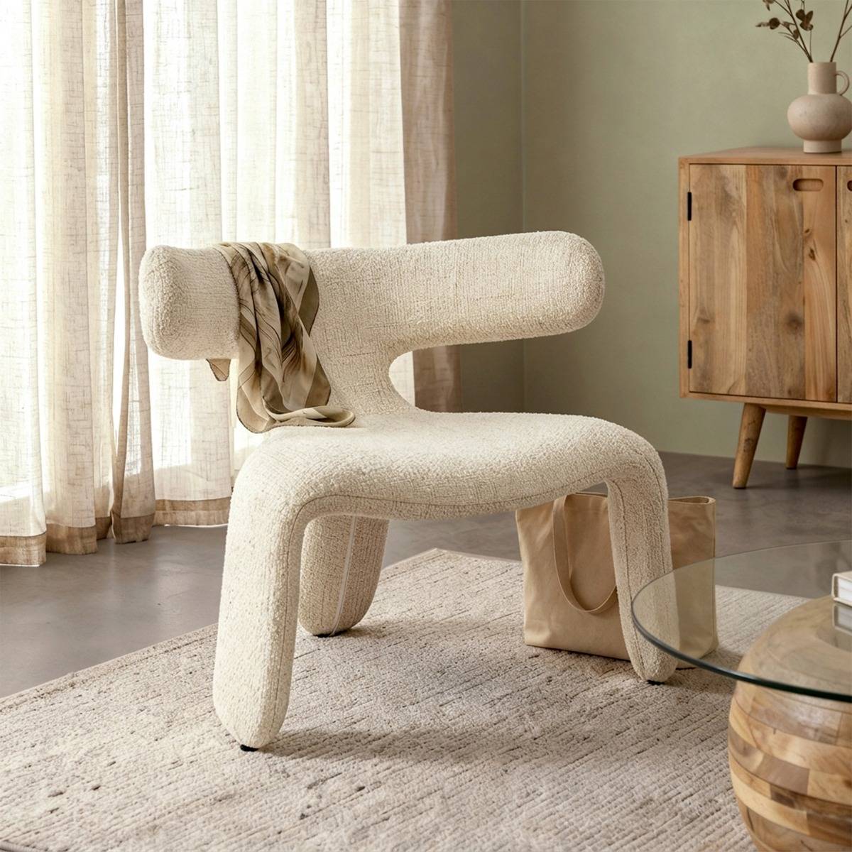 Fauteuil en tissu écru Rémy