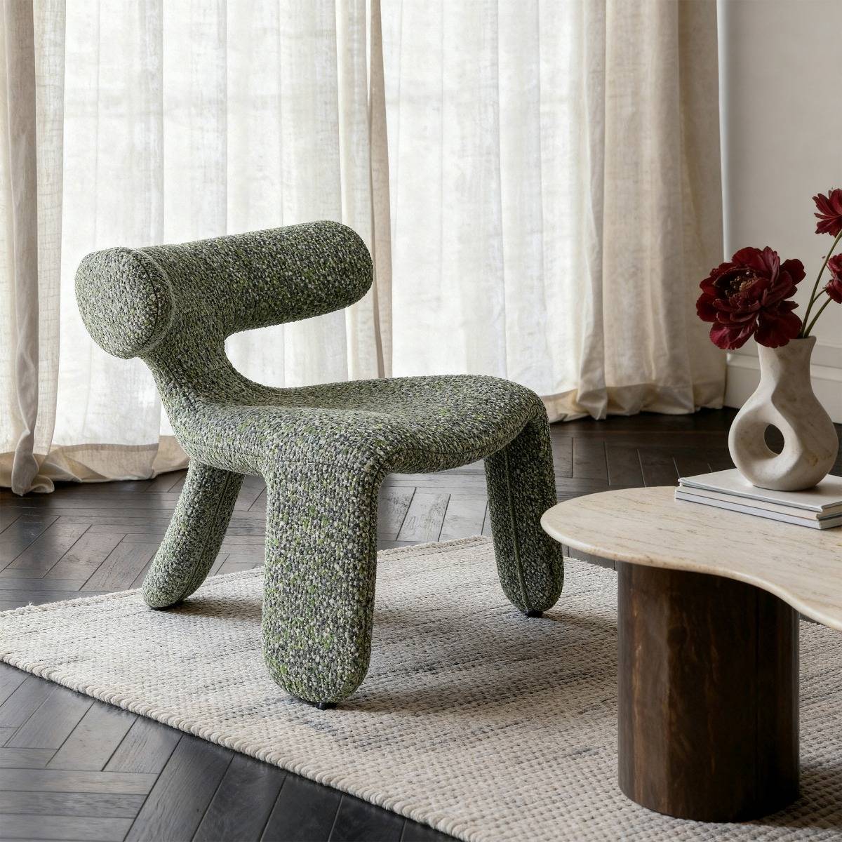 Fauteuil en tissu vert Rémy