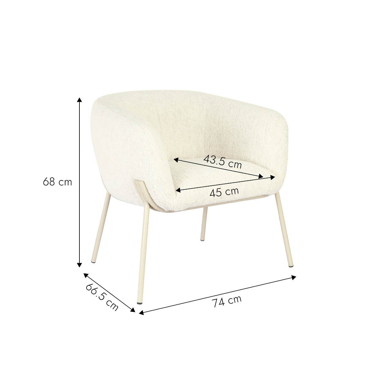 Fauteuil en tissu écru et pieds en métal Victor