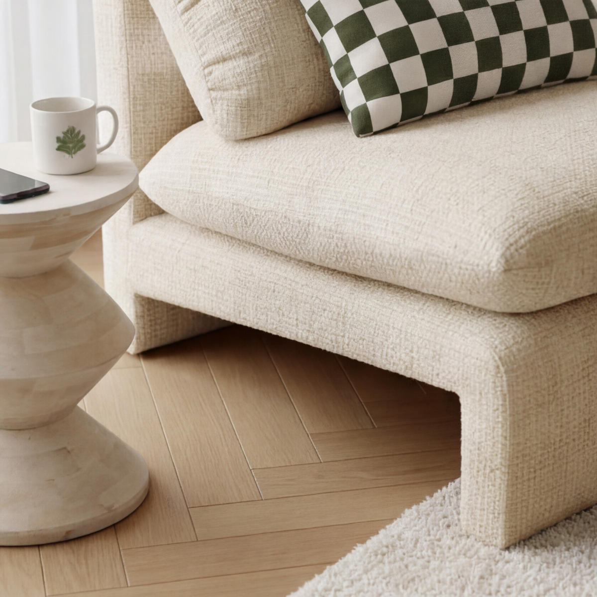 Fauteuil lounge en tissu écru Arelya