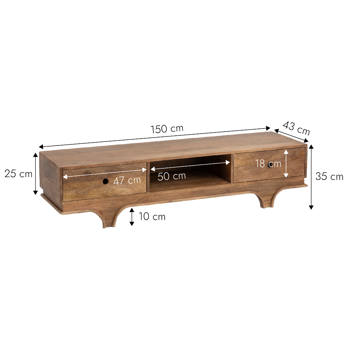 Meuble TV en bois d'acacia foncé Daelan