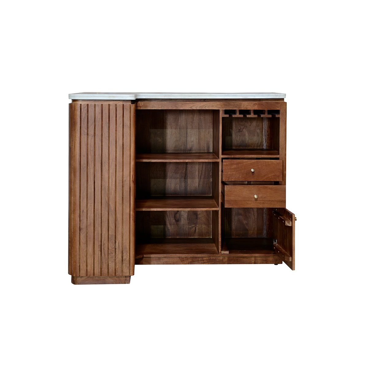 Meuble bar en bois de manguier et marbre Marion