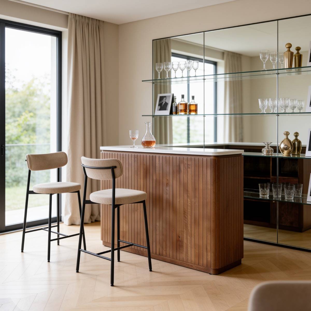Meuble bar en bois de manguier et marbre Marion