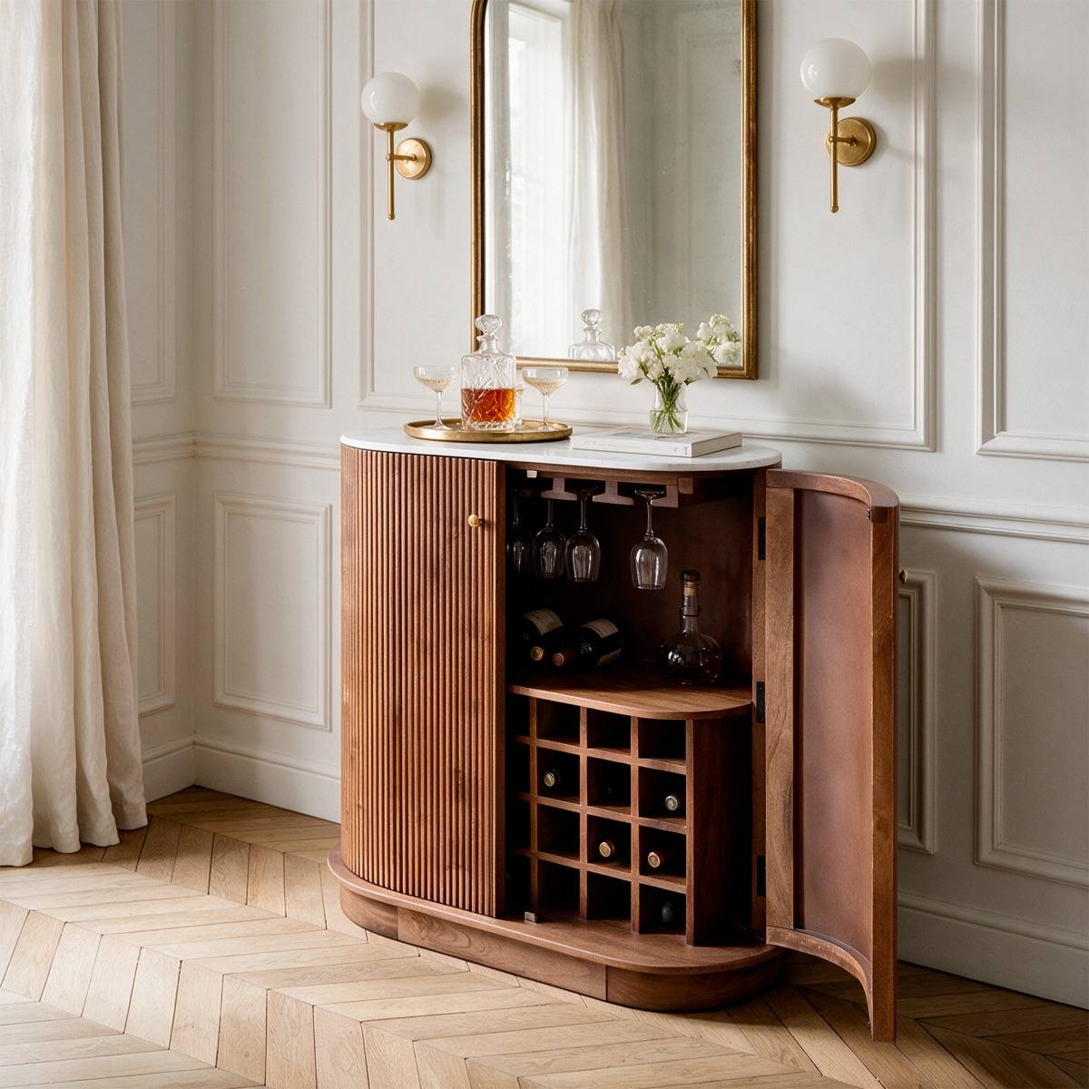 Meuble bar en bois de manguier et en marbre Elvina