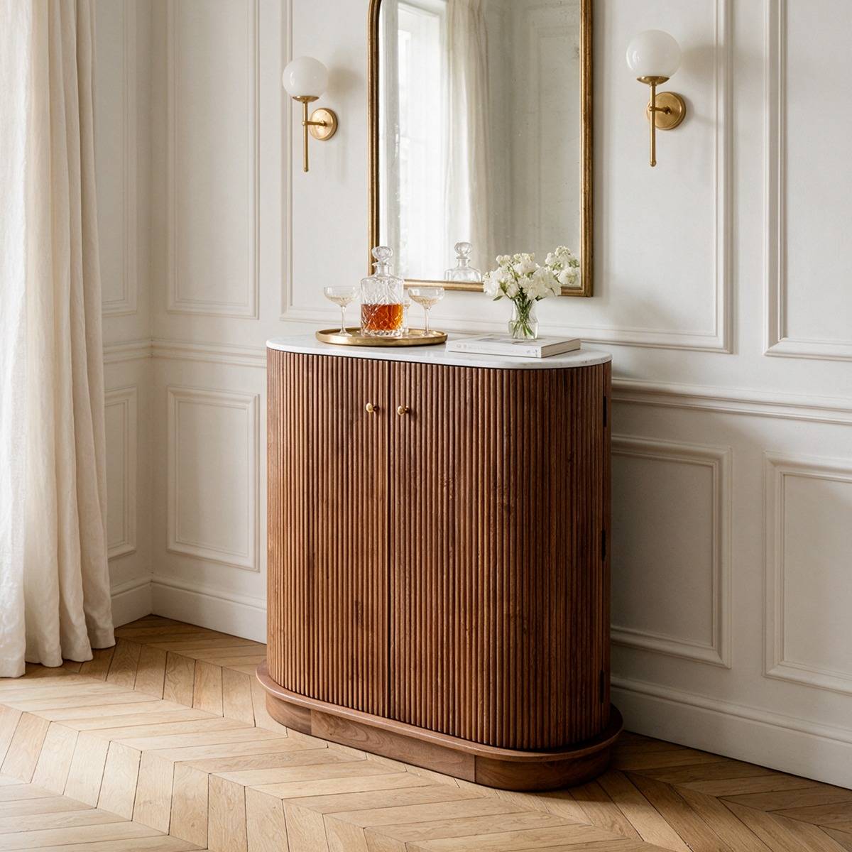 Meuble bar en bois de manguier et en marbre Elvina